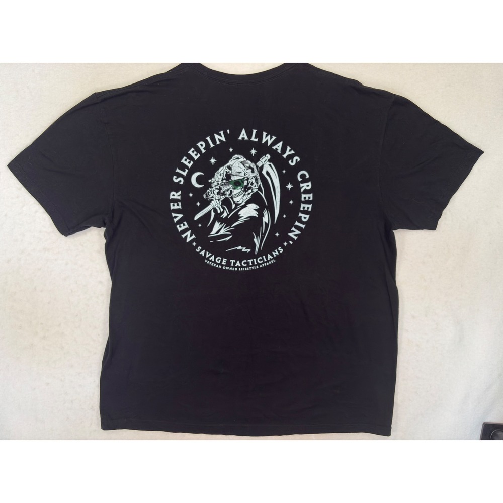 Savage Tacticians Never Sleepin Always Creepin Graphic T-Shirt Black XL